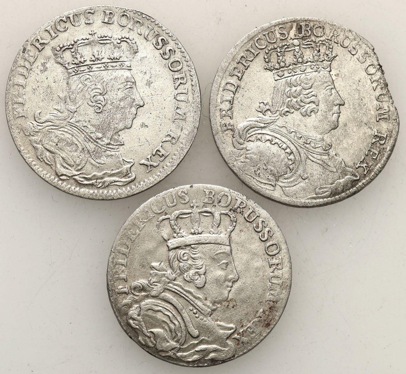 Niemcy / Śląsk, Fryderyk II (1740-1786). Szóstak 1756 C, Kleve, B, Wrocław, zestaw 3 monet